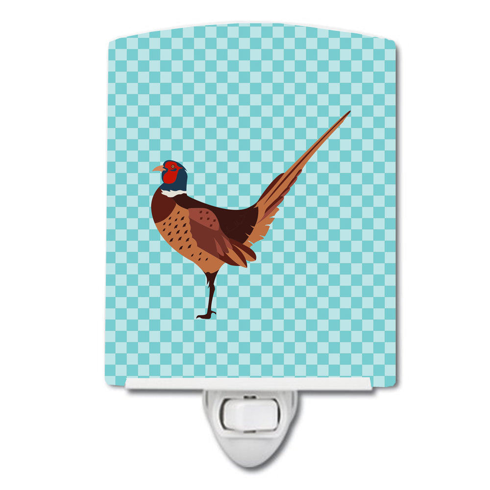 Ring-necked Common Pheasant Blue Check Ceramic Night Light BB8104CNL - the-store.com