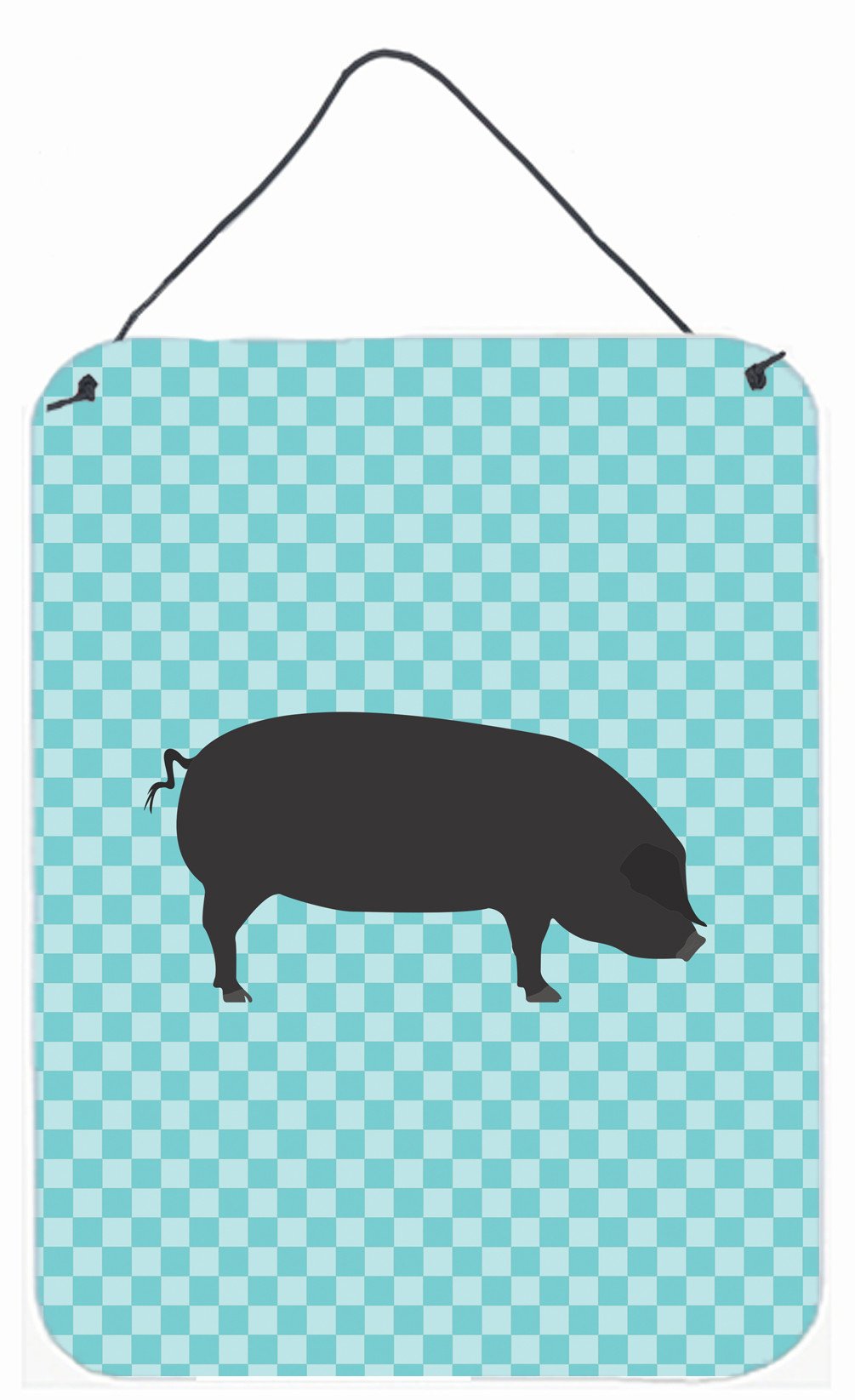 Devon Large Black Pig Blue Check Wall or Door Hanging Prints BB8105DS1216 by Caroline's Treasures