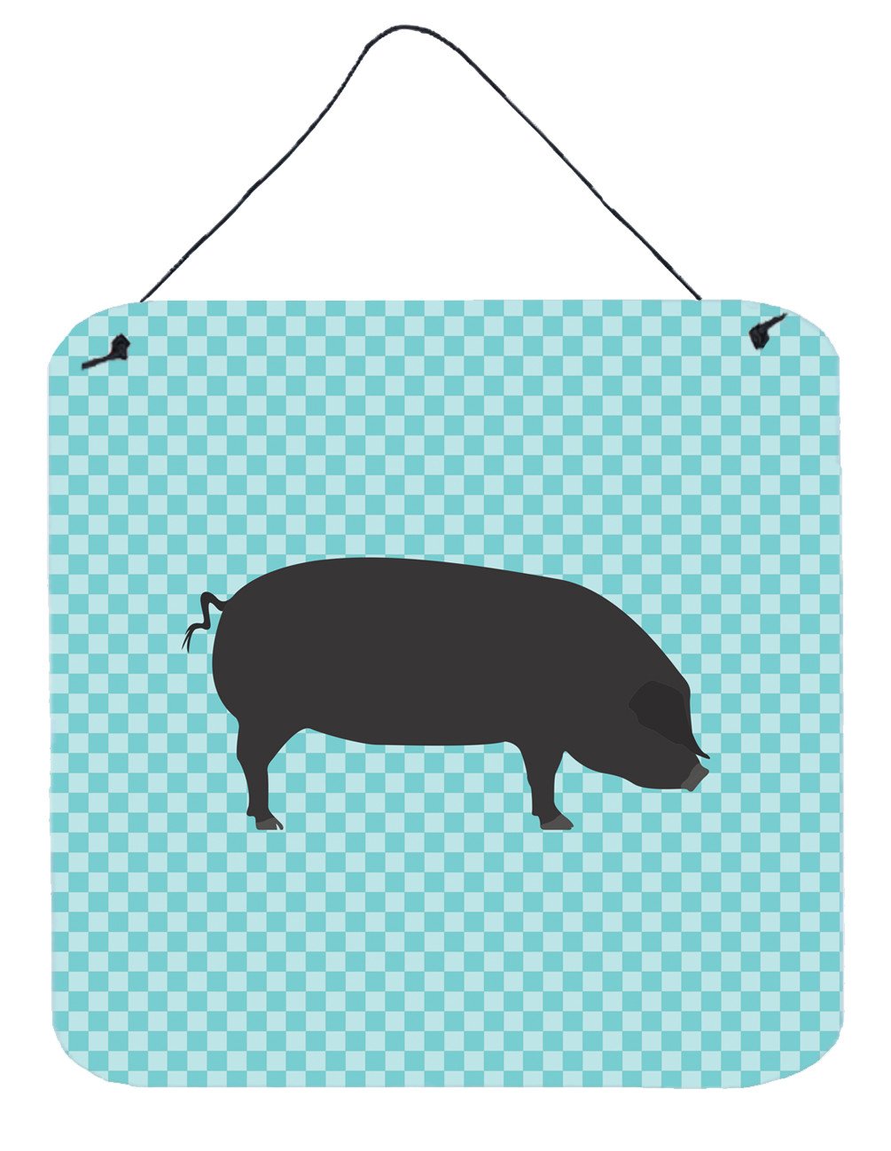 Devon Large Black Pig Blue Check Wall or Door Hanging Prints BB8105DS66 by Caroline&#39;s Treasures