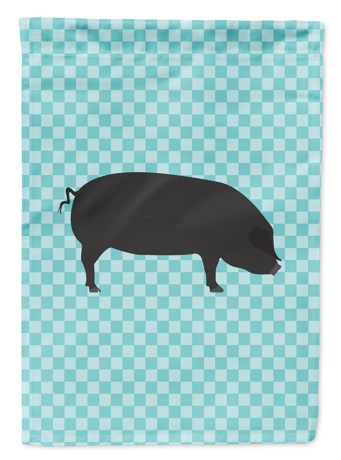 Devon Large Black Pig Blue Check Flag Garden Size  the-store.com.