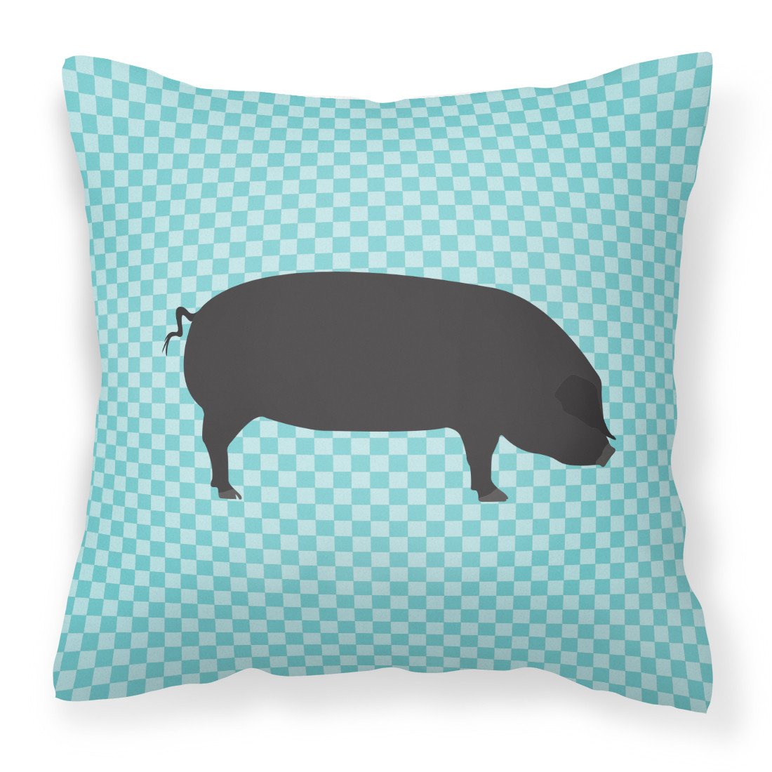 Devon Large Black Pig Blue Check Fabric Decorative Pillow BB8105PW1818 by Caroline&#39;s Treasures