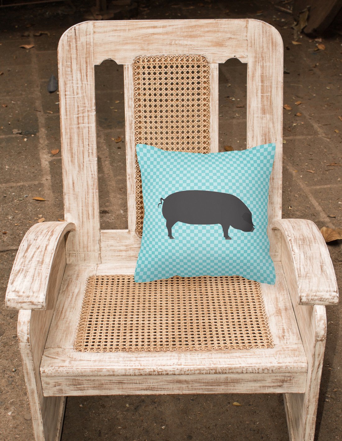 Devon Large Black Pig Blue Check Fabric Decorative Pillow BB8105PW1818 by Caroline's Treasures