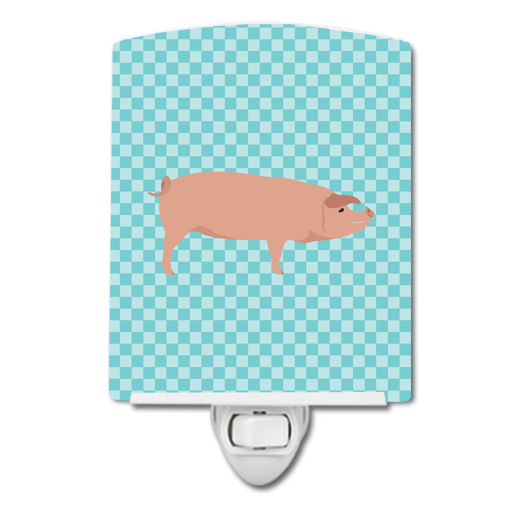 American Landrace Pig Blue Check Ceramic Night Light BB8106CNL - the-store.com