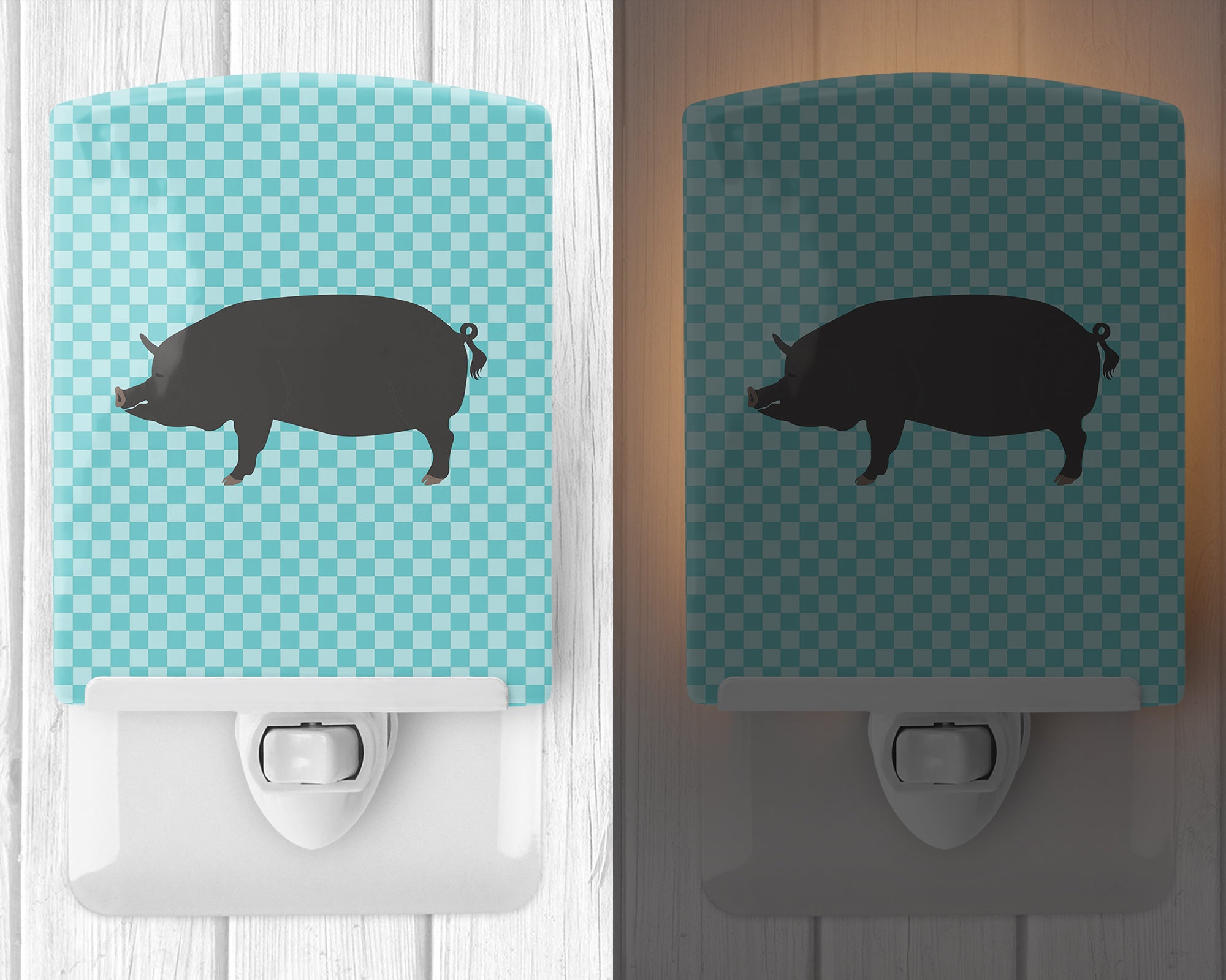 Berkshire Pig Blue Check Ceramic Night Light BB8107CNL - the-store.com