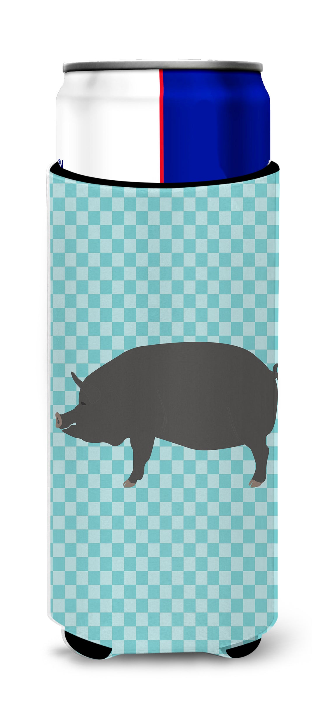 Berkshire Pig Blue Check  Ultra Hugger for slim cans  the-store.com.