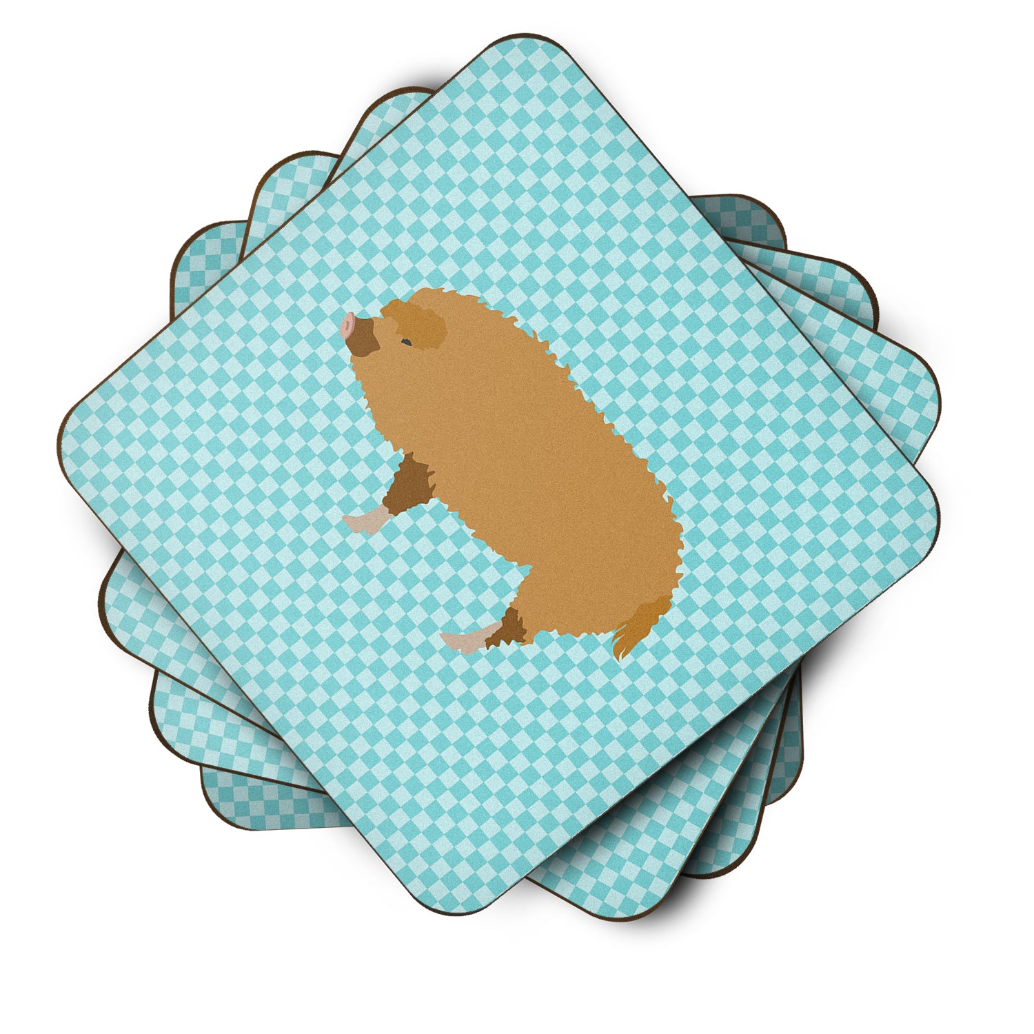 Hungarian Mangalica Pig Blue Check Foam Coaster Set of 4 BB8108FC - the-store.com