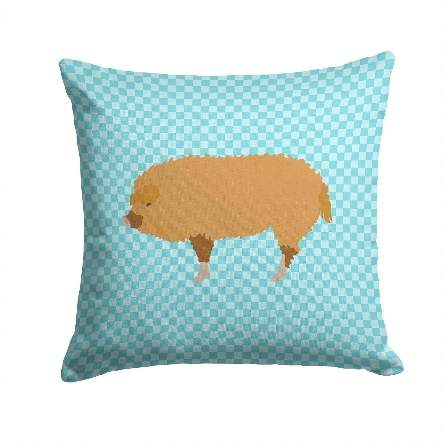 Hungarian Mangalica Pig Blue Check Fabric Decorative Pillow BB8108PW1414 - the-store.com