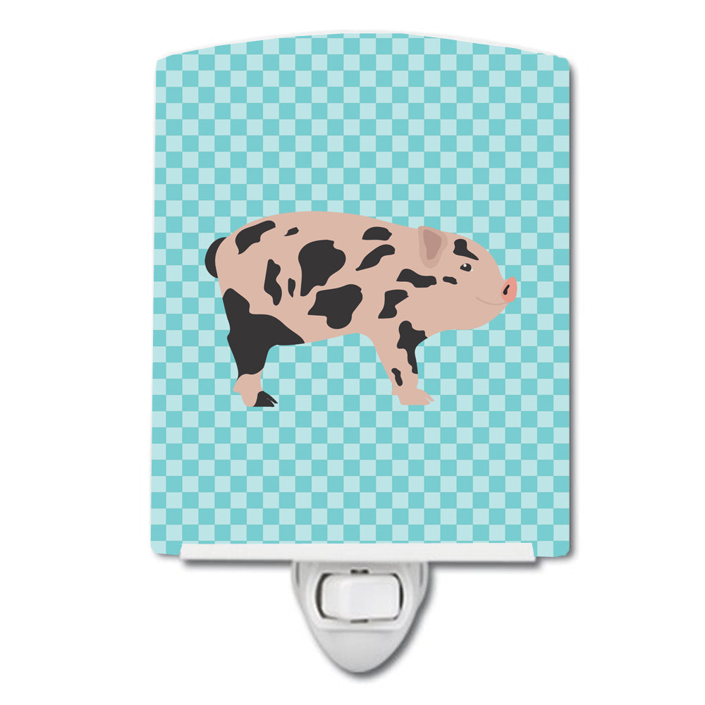 Mini Miniature Pig Blue Check Ceramic Night Light BB8109CNL - the-store.com