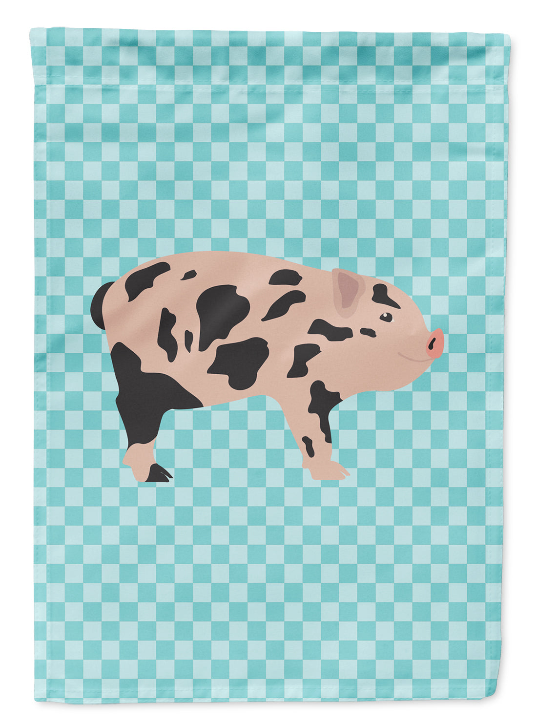 Mini Miniature Pig Blue Check Flag Garden Size  the-store.com.