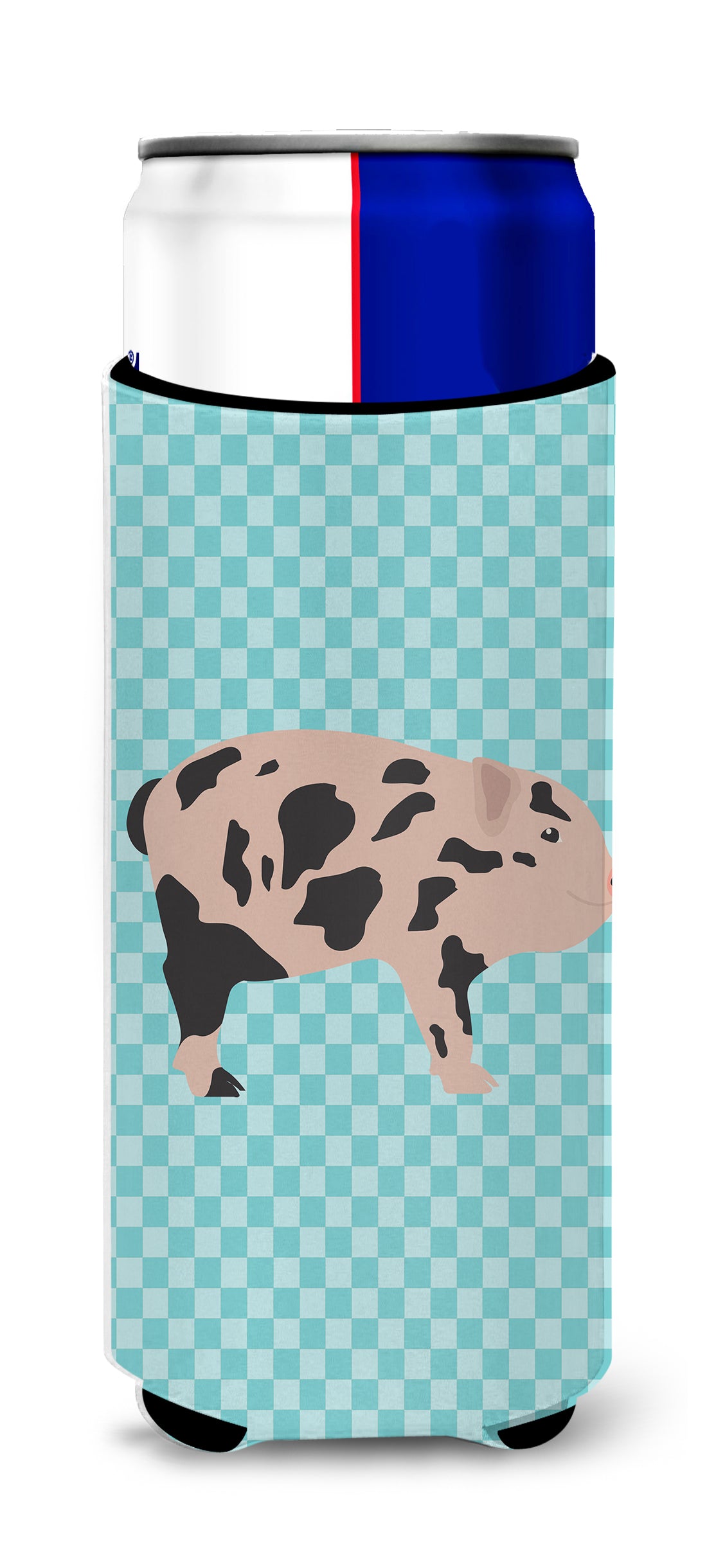 Mini Miniature Pig Blue Check  Ultra Hugger for slim cans  the-store.com.