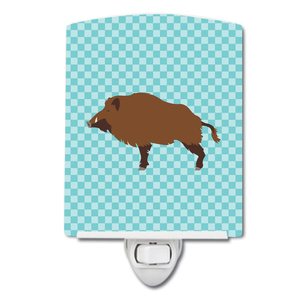 Wild Boar Pig Blue Check Ceramic Night Light BB8110CNL - the-store.com