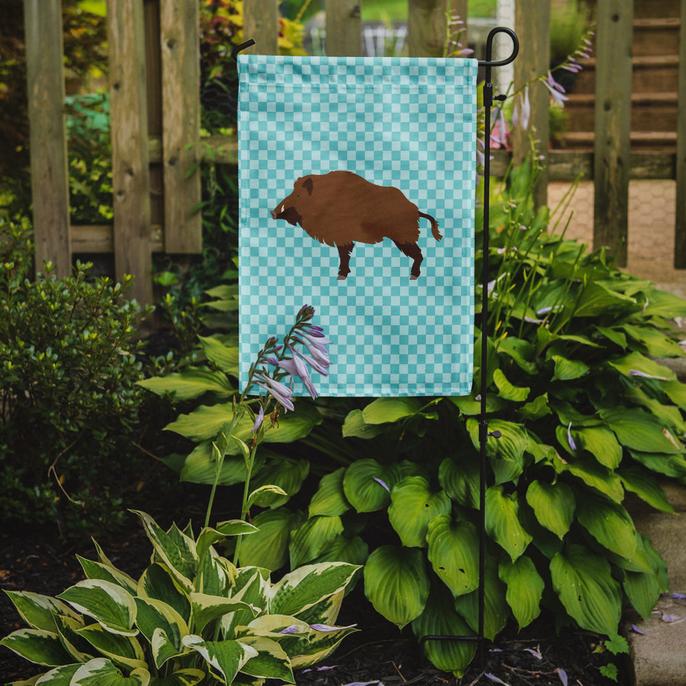 Wild Boar Pig Blue Check Flag Garden Size  the-store.com.