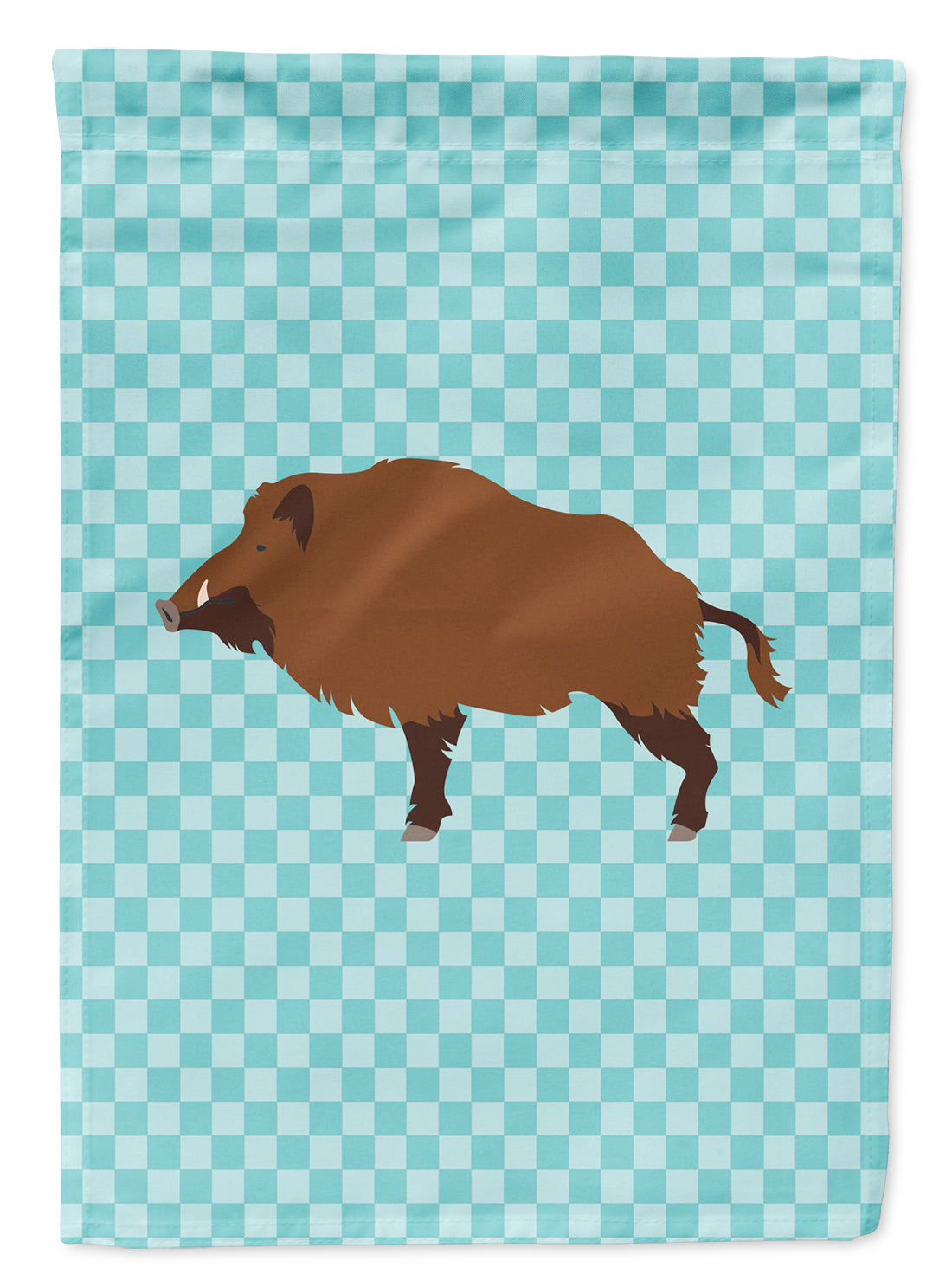 Wild Boar Pig Blue Check Flag Garden Size  the-store.com.