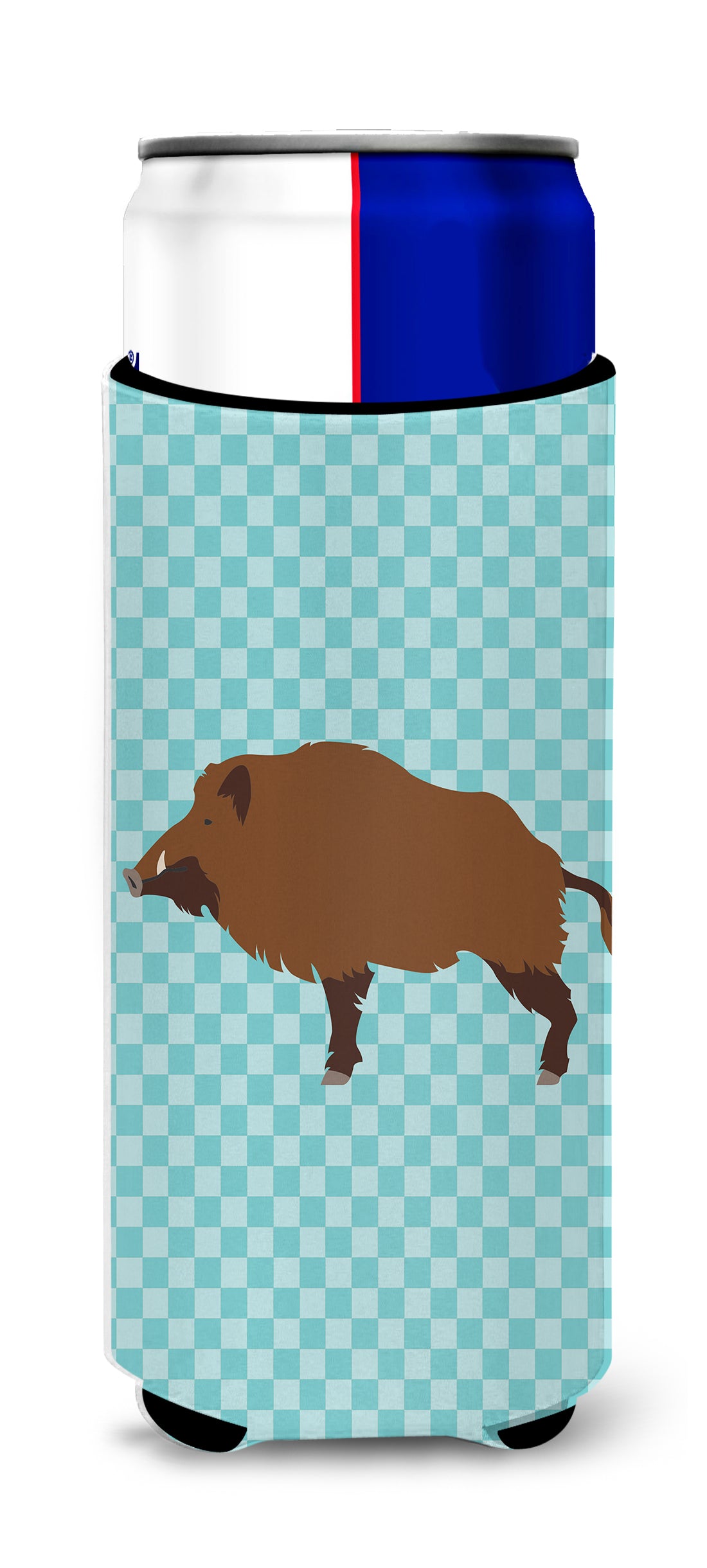 Wild Boar Pig Blue Check  Ultra Hugger for slim cans  the-store.com.