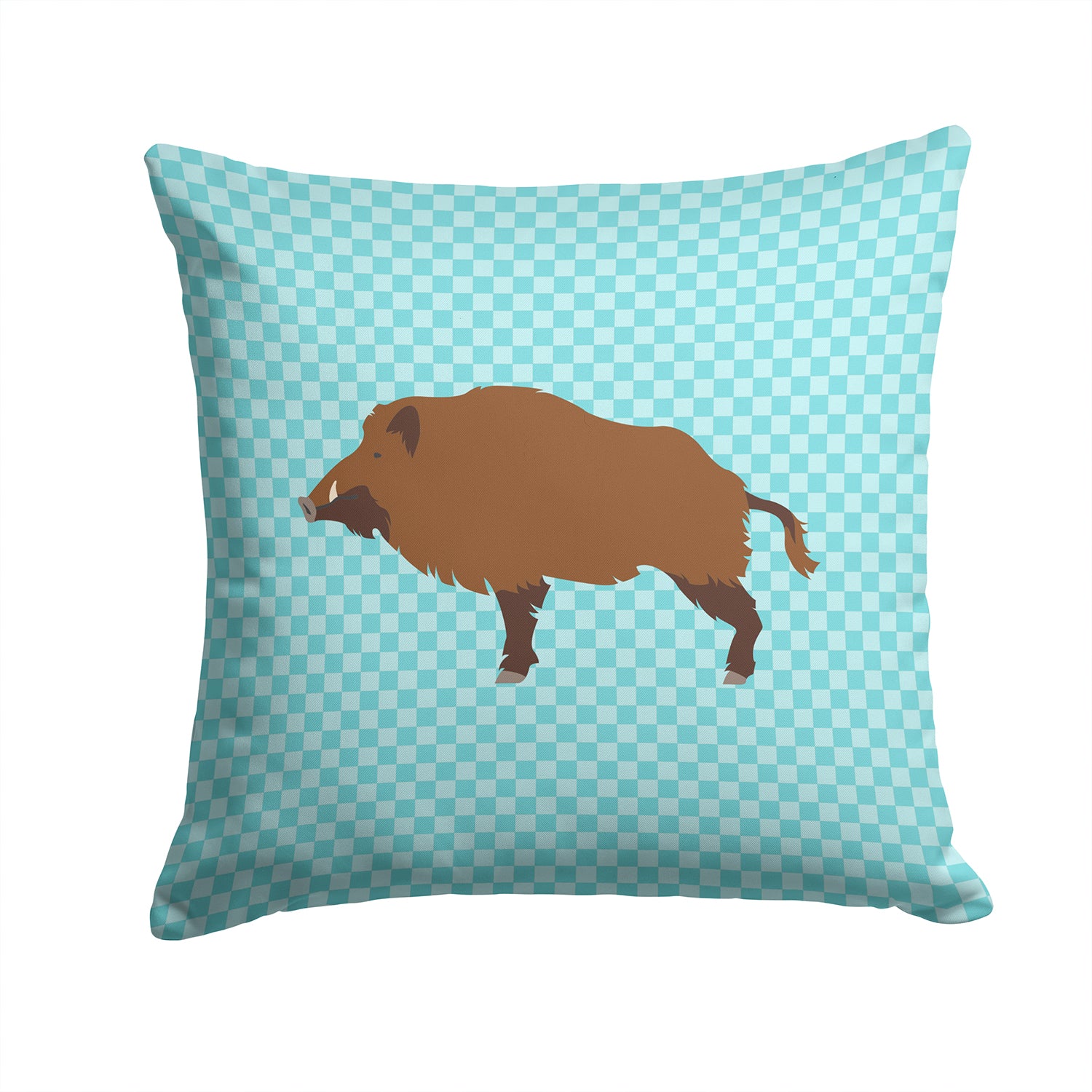 Wild Boar Pig Blue Check Fabric Decorative Pillow BB8110PW1414 - the-store.com