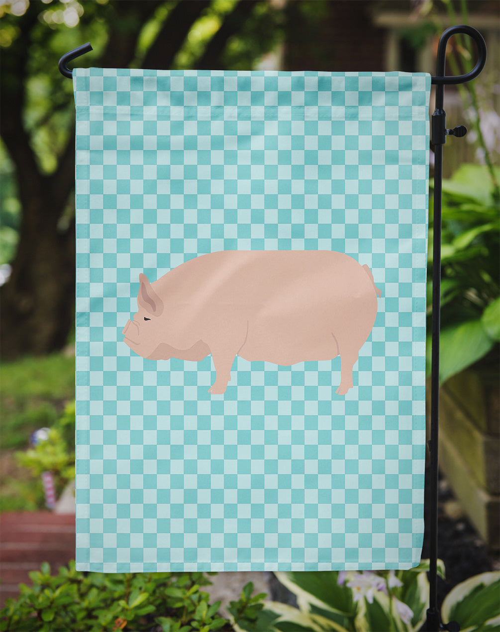 Welsh Pig Blue Check Flag Garden Size  the-store.com.