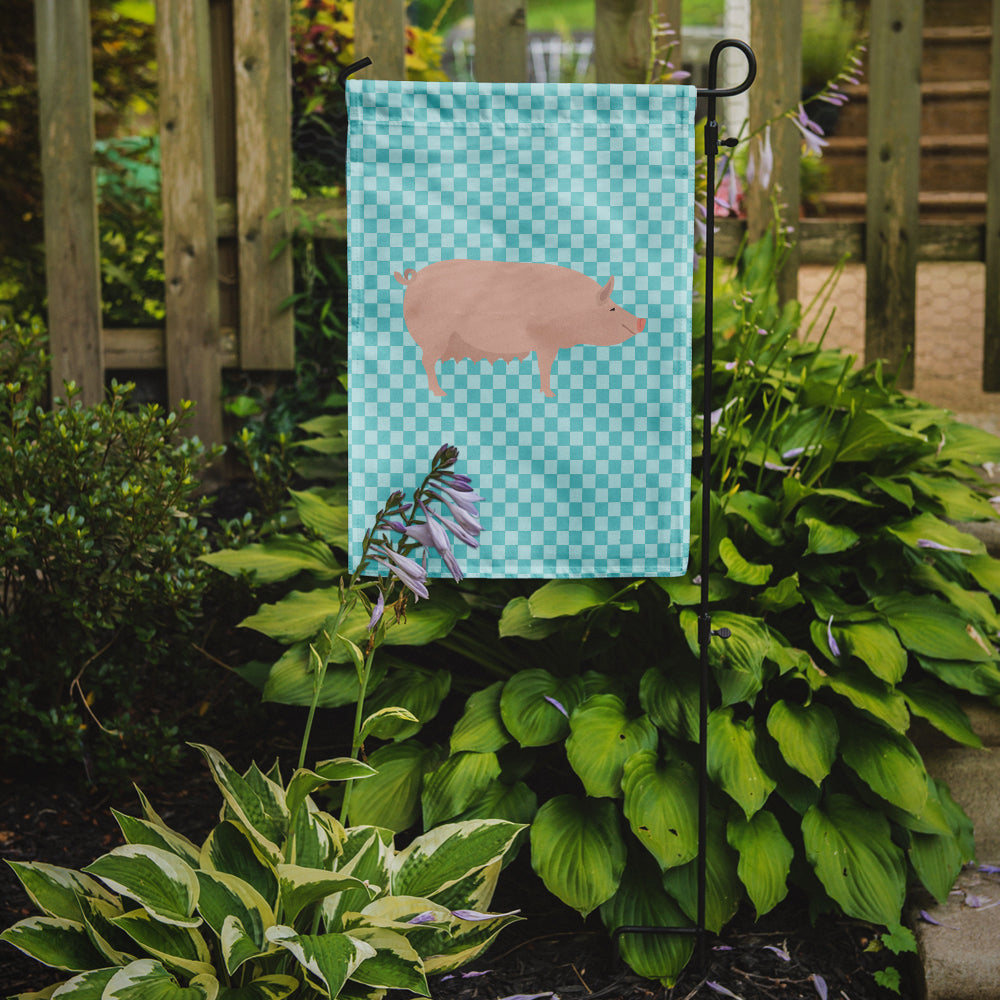 English Large White Pig Blue Check Flag Garden Size  the-store.com.