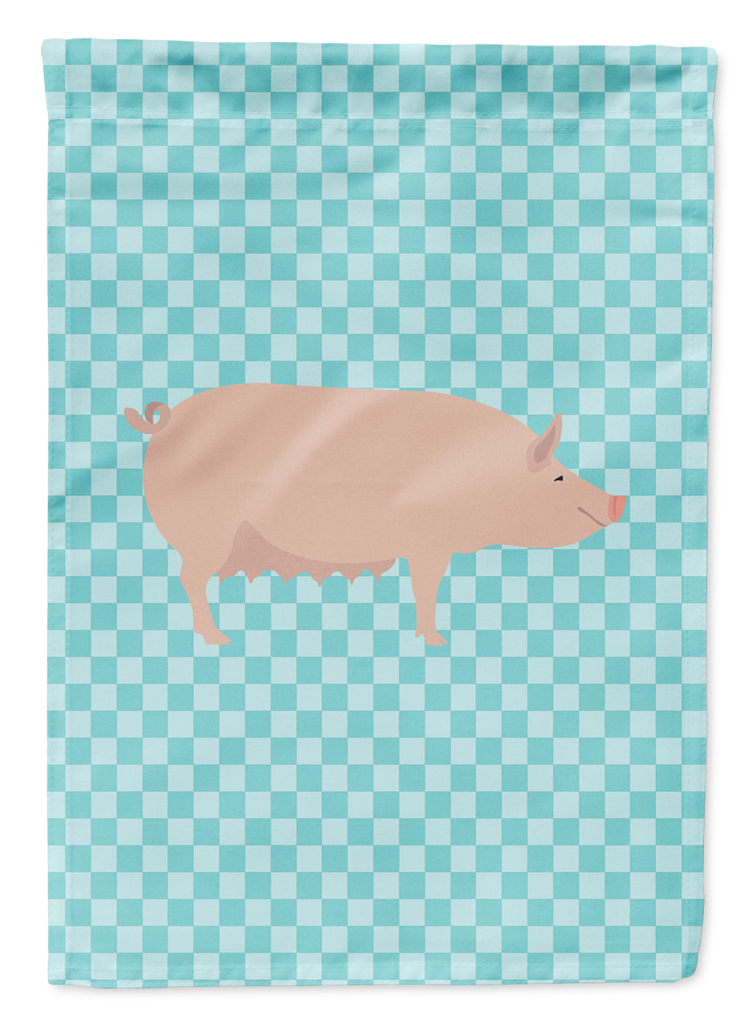 English Large White Pig Blue Check Flag Garden Size  the-store.com.