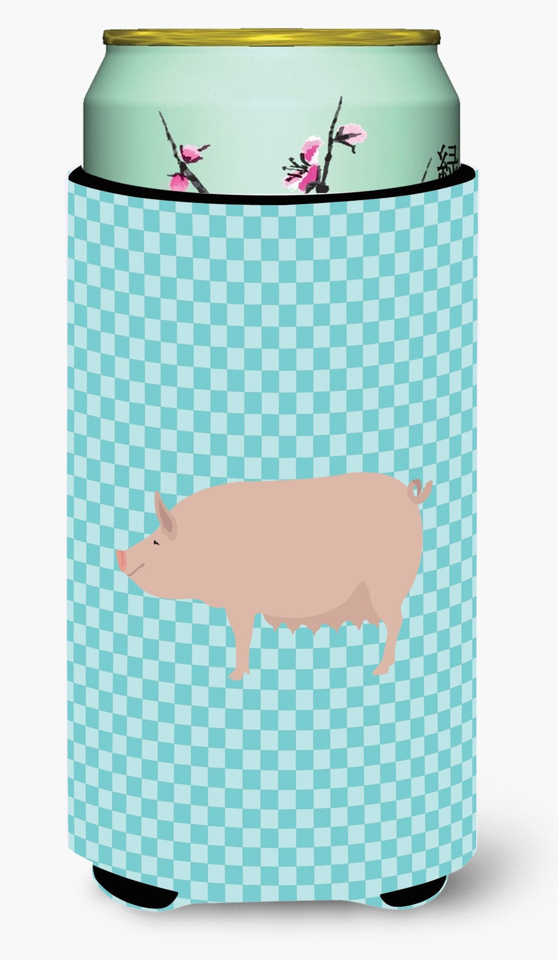 English Large White Pig Blue Check Tall Boy Beverage Insulator Hugger BB8112TBC by Caroline's Treasures