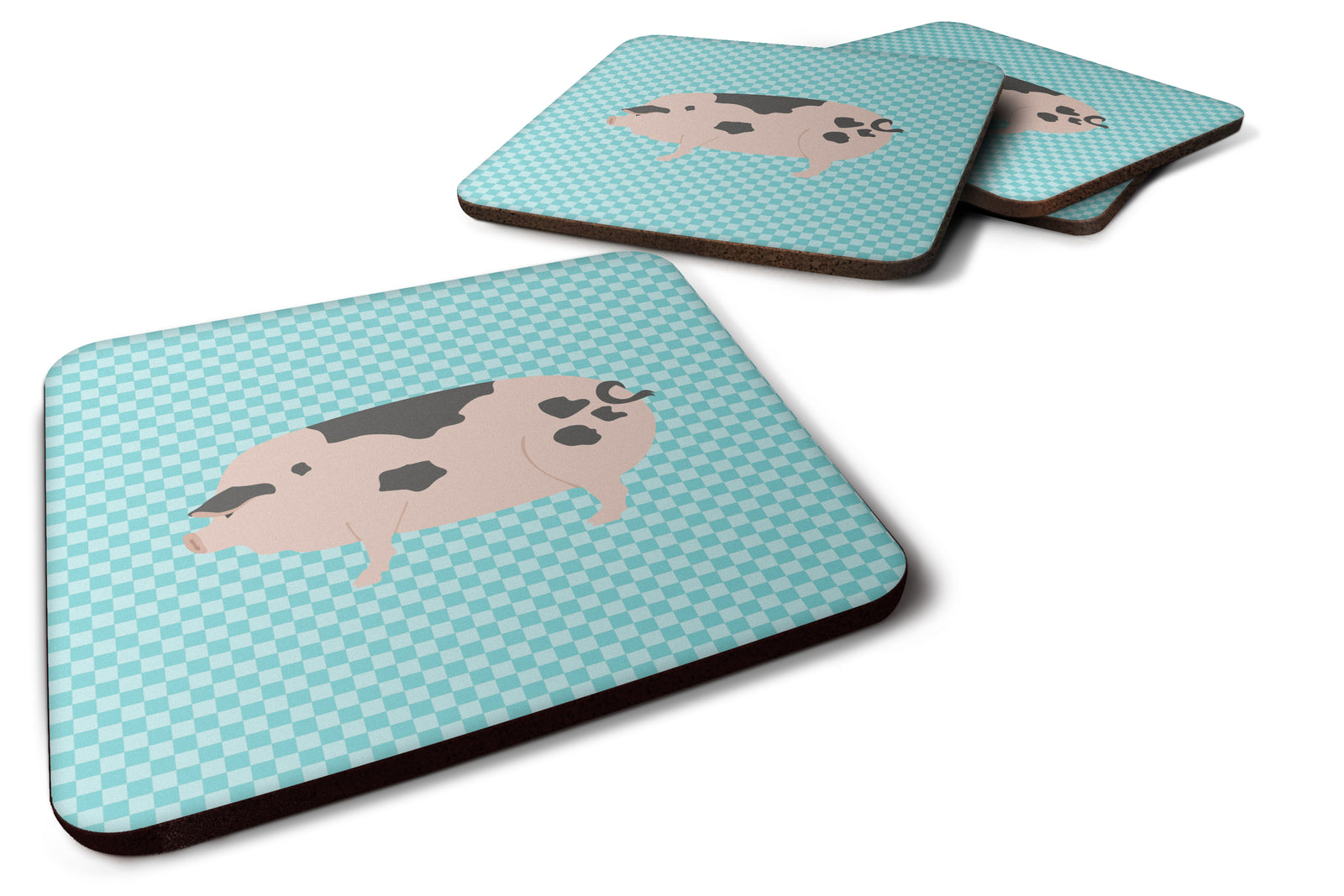 Gloucester Old Spot Pig Blue Check Foam Coaster Set of 4 BB8114FC - the-store.com