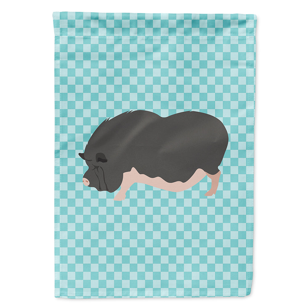 Vietnamese Pot-Bellied Pig Blue Check Flag Canvas House Size BB8115CHF  the-store.com.