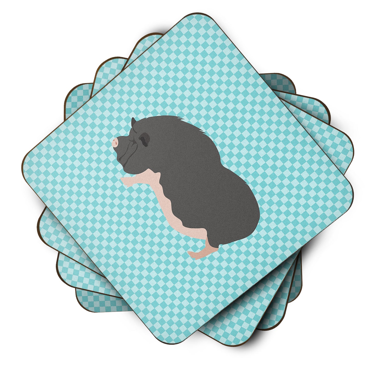 Vietnamese Pot-Bellied Pig Blue Check Foam Coaster Set of 4 BB8115FC - the-store.com