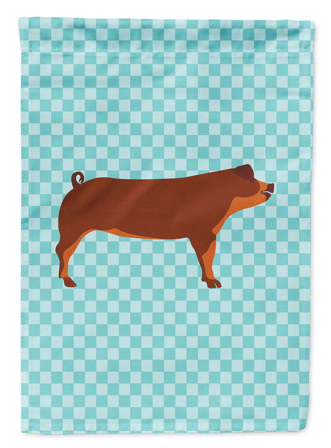 Duroc Pig Blue Check Flag Garden Size  the-store.com.