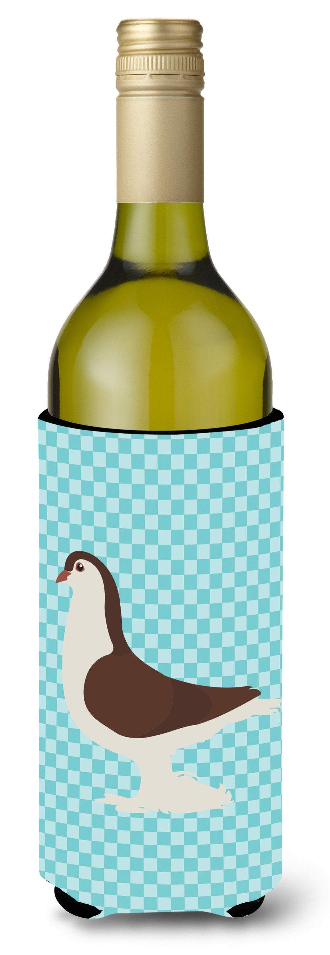 Large Pigeon Blue Check Wine Bottle Beverge Insulator Hugger BB8117LITERK by Caroline&#39;s Treasures