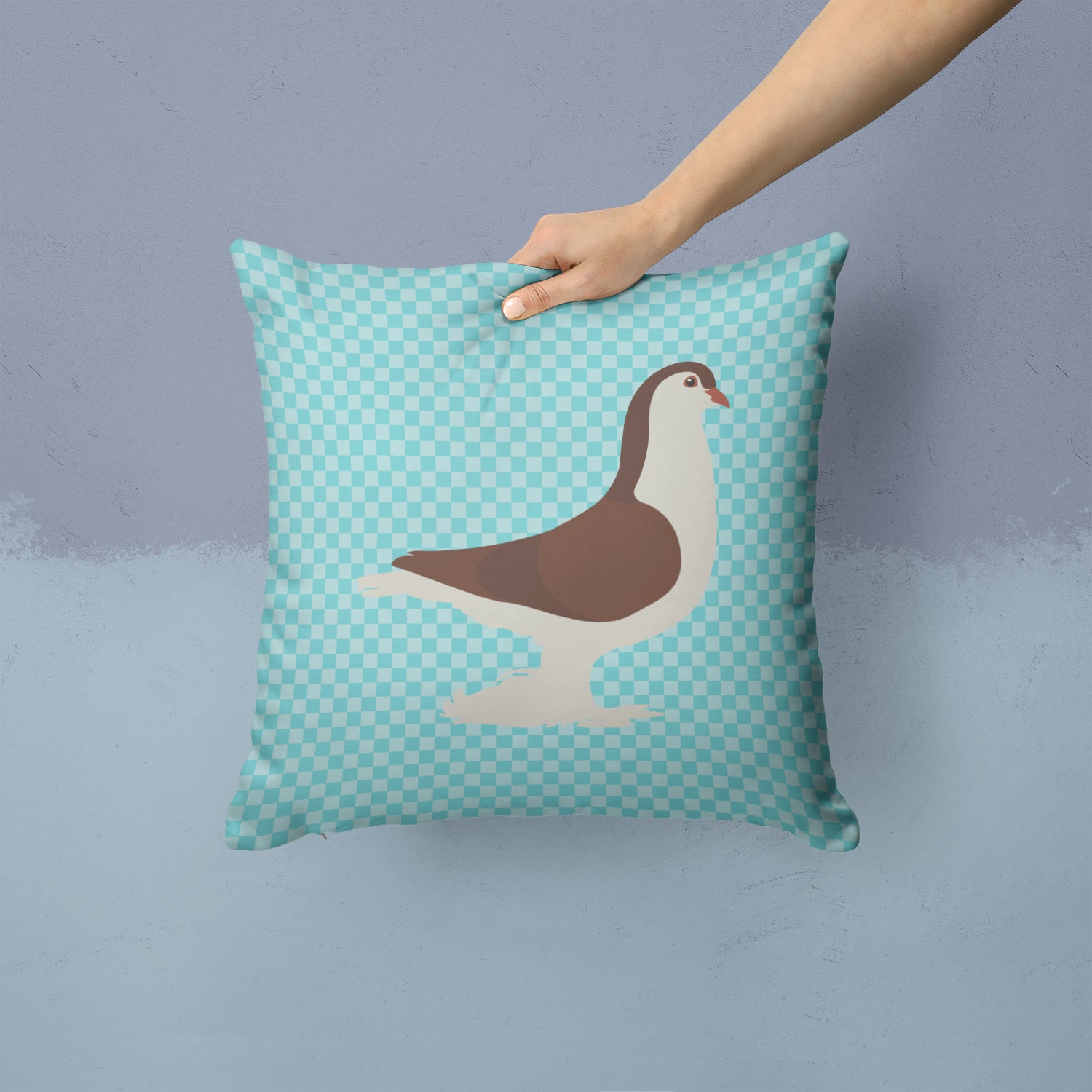 Large Pigeon Blue Check Fabric Decorative Pillow BB8117PW1414 - the-store.com