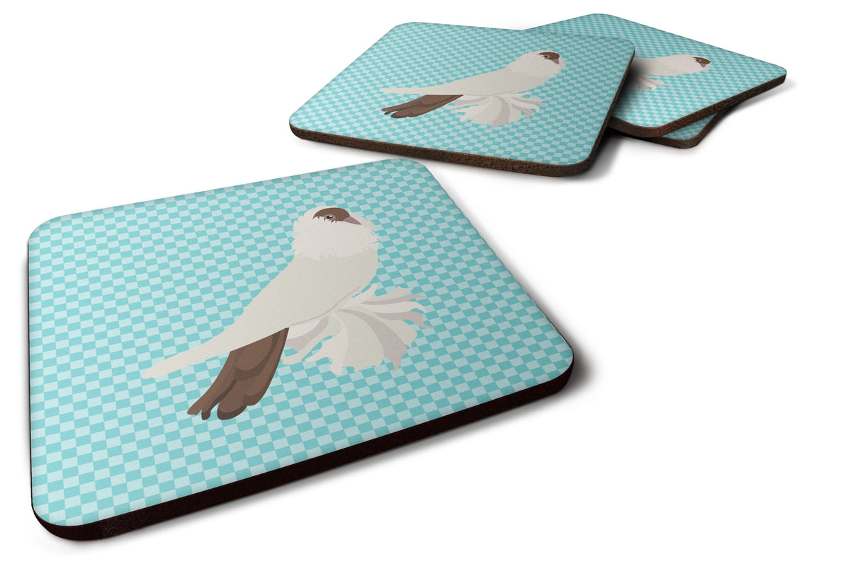 German Helmet Pigeon Blue Check Foam Coaster Set of 4 BB8118FC - the-store.com