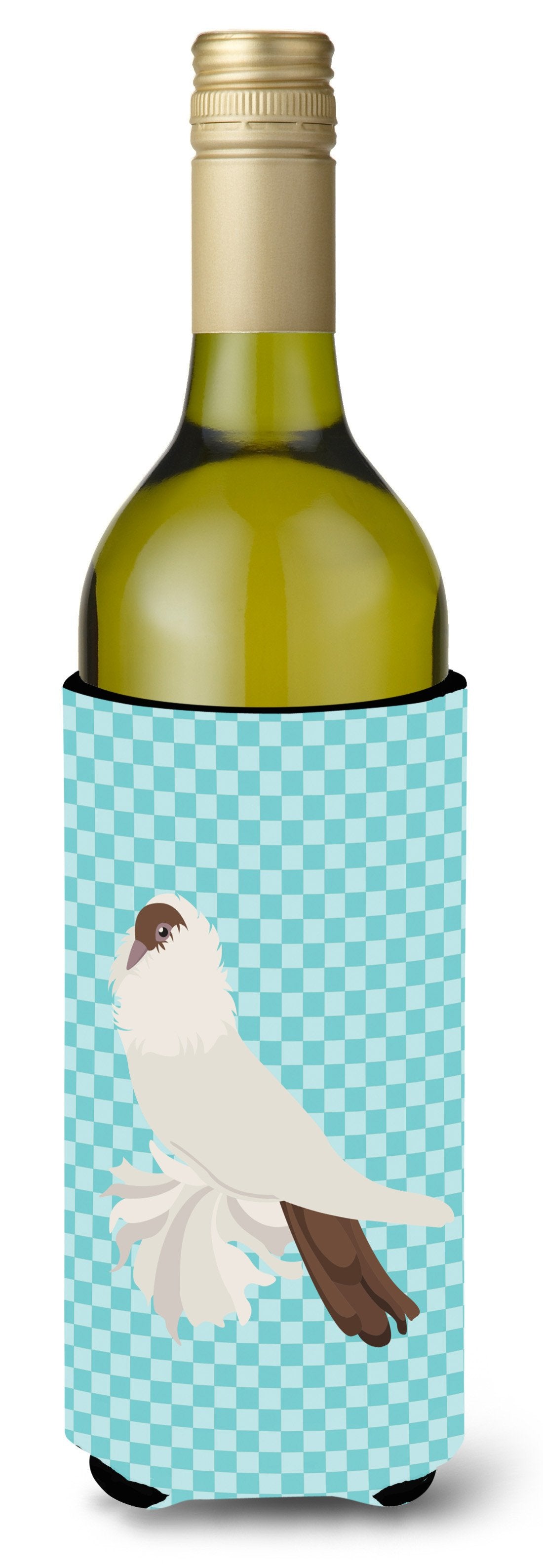 German Helmet Pigeon Blue Check Wine Bottle Beverge Insulator Hugger BB8118LITERK by Caroline&#39;s Treasures