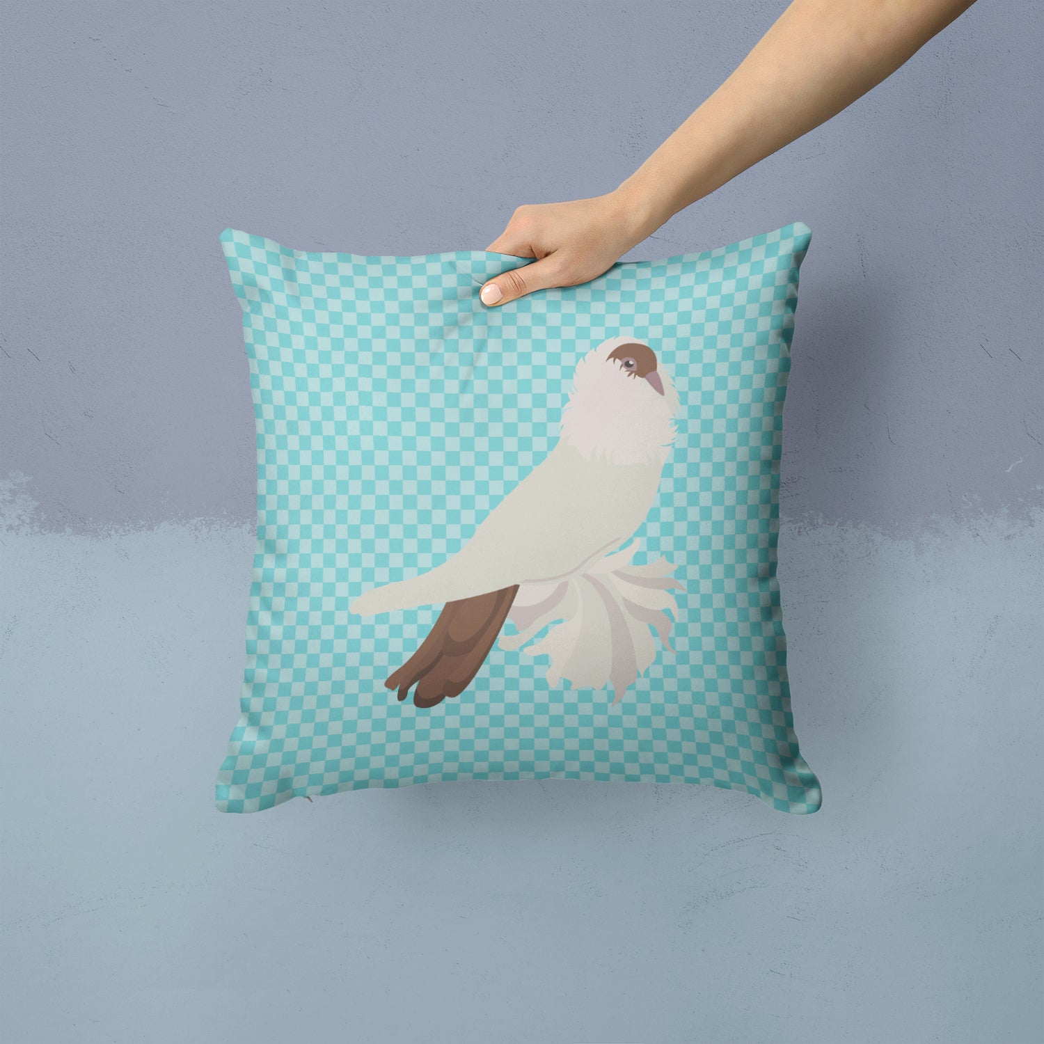 German Helmet Pigeon Blue Check Fabric Decorative Pillow BB8118PW1414 - the-store.com