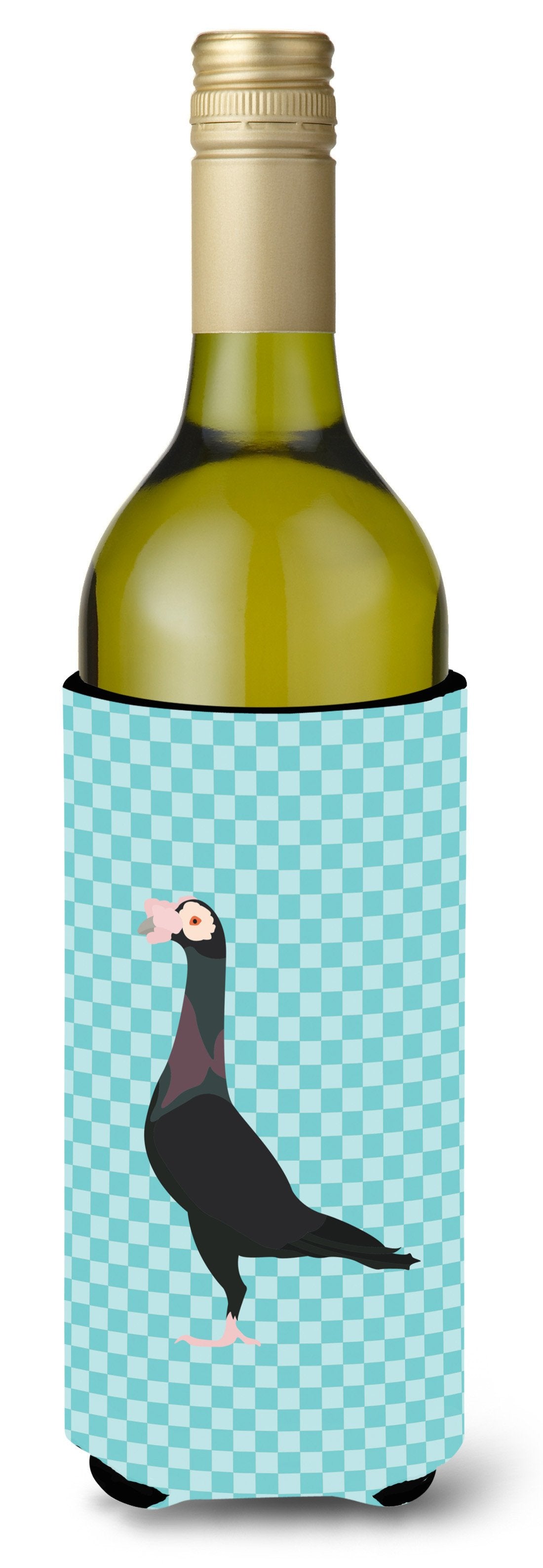 English Carrier Pigeon Blue Check Wine Bottle Beverge Insulator Hugger BB8119LITERK by Caroline's Treasures