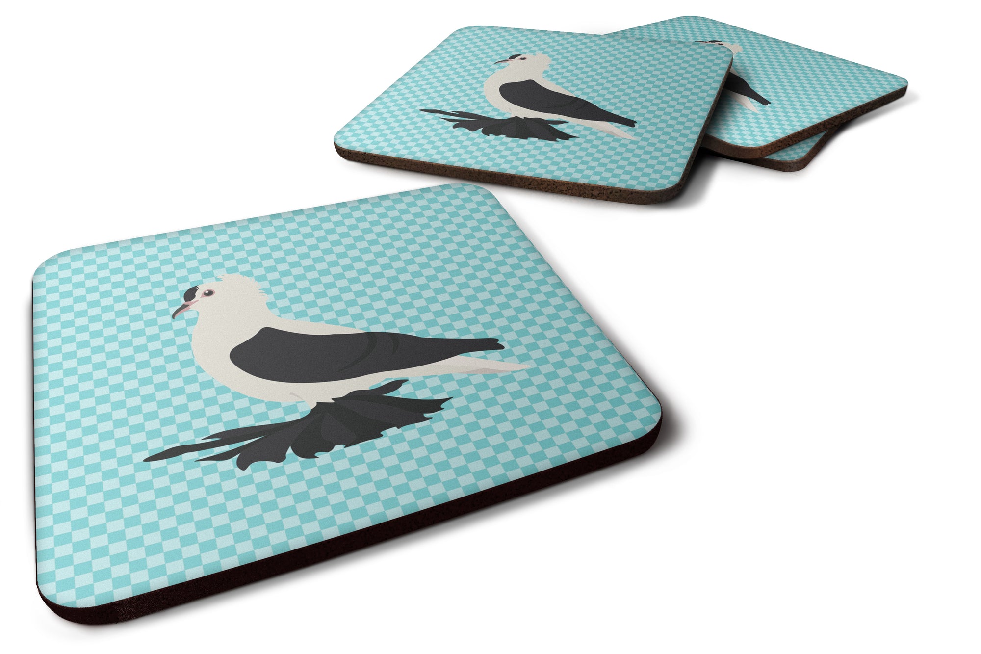 Saxon Fairy Swallow Pigeon Blue Check Foam Coaster Set of 4 BB8120FC - the-store.com