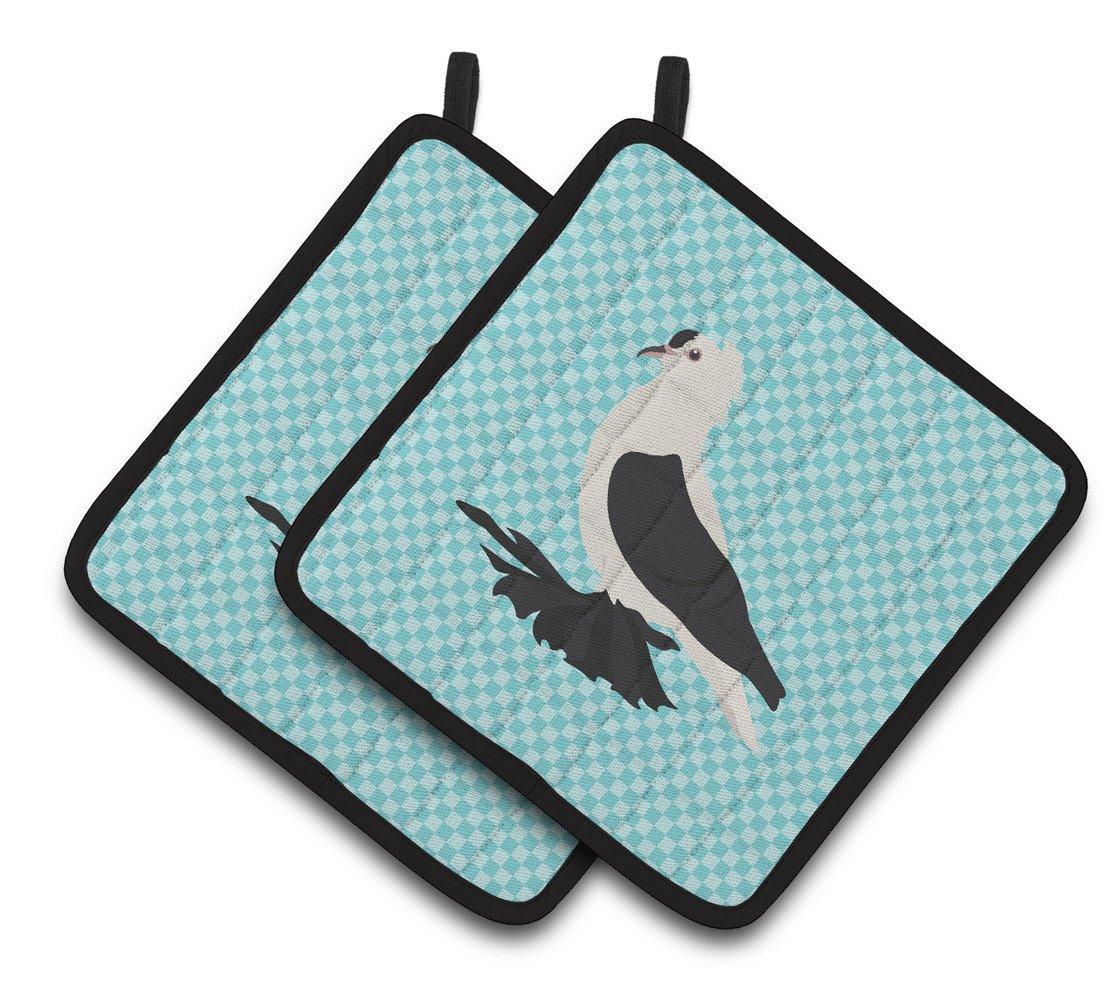 Saxon Fairy Swallow Pigeon Blue Check Pair of Pot Holders BB8120PTHD by Caroline&#39;s Treasures