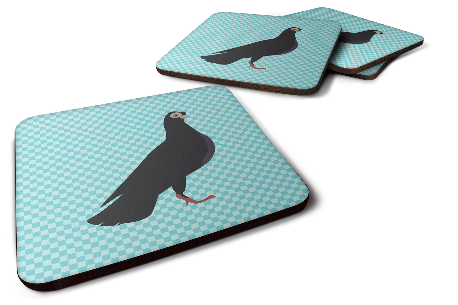 Budapest Highflyer Pigeon Blue Check Foam Coaster Set of 4 BB8121FC - the-store.com