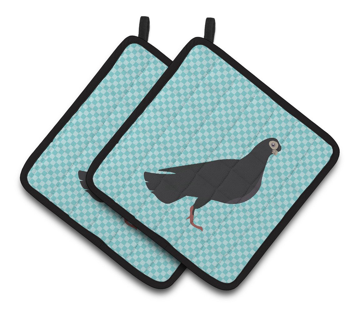 Budapest Highflyer Pigeon Blue Check Pair of Pot Holders BB8121PTHD by Caroline's Treasures