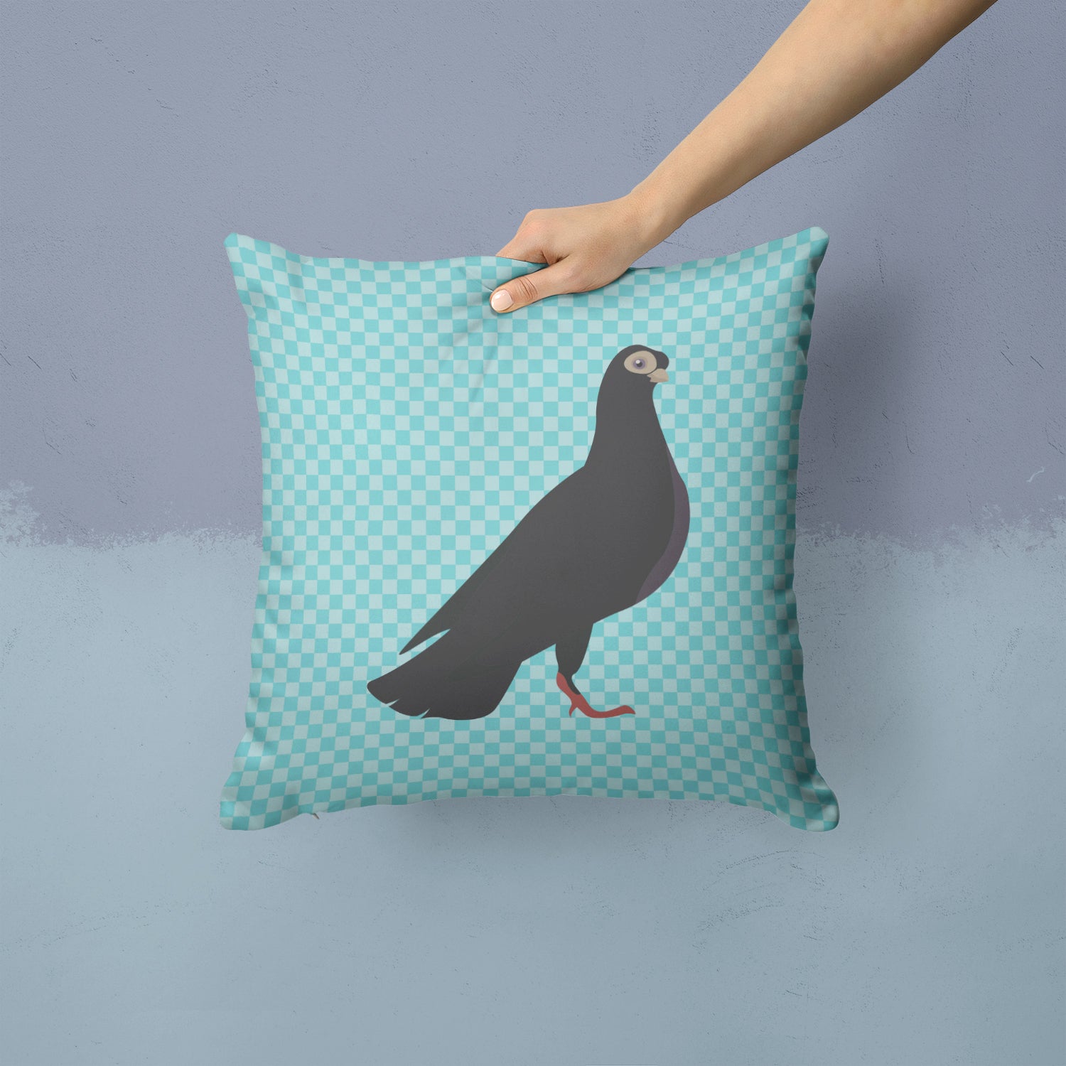 Budapest Highflyer Pigeon Blue Check Fabric Decorative Pillow BB8121PW1414 - the-store.com