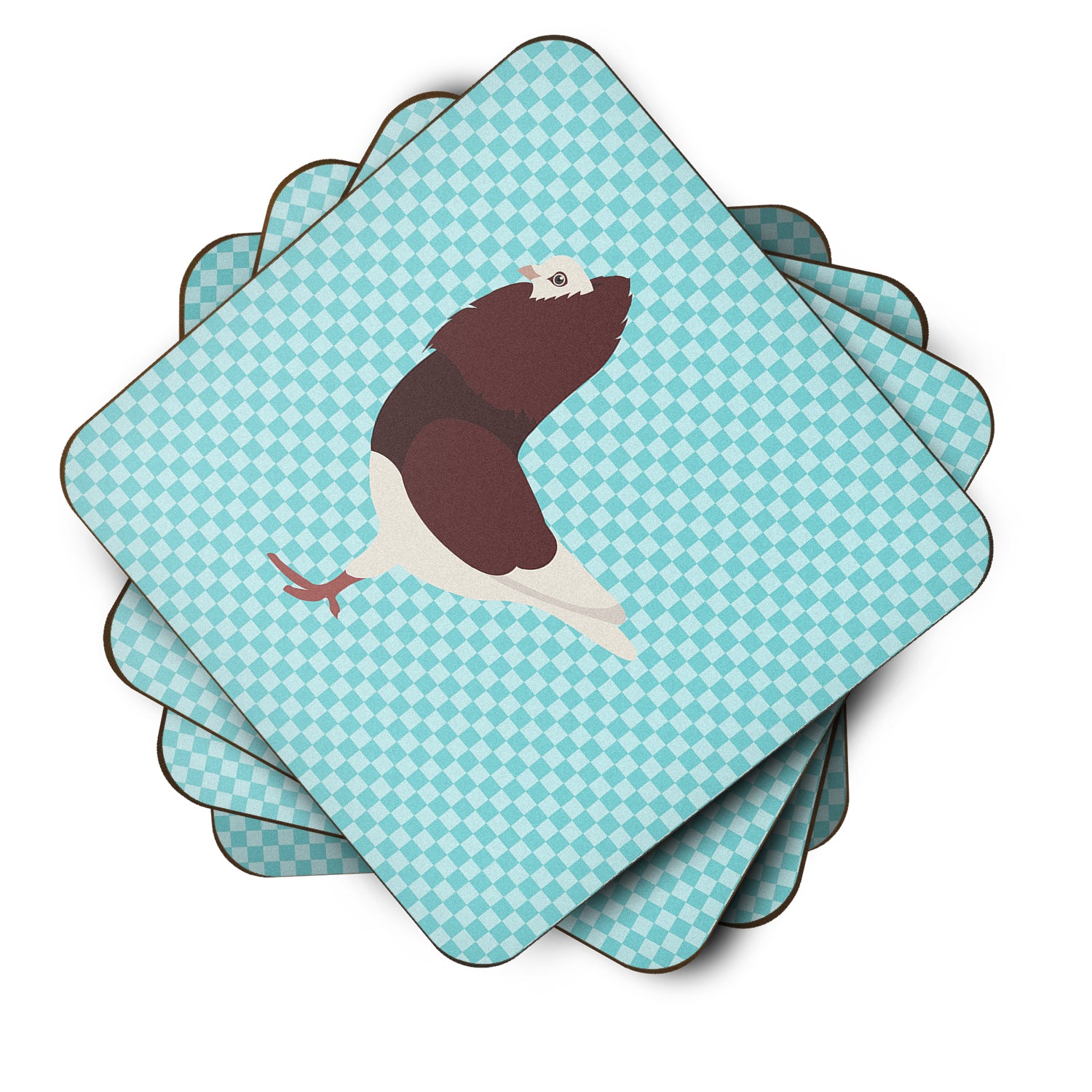 Capuchin Red Pigeon Blue Check Foam Coaster Set of 4 BB8122FC - the-store.com