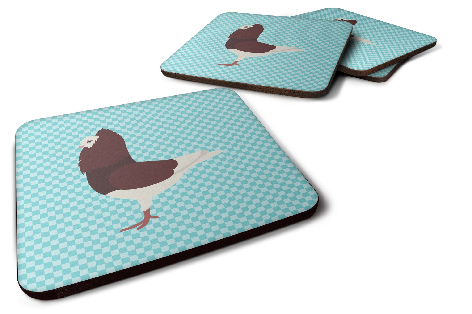 Capuchin Red Pigeon Blue Check Foam Coaster Set of 4 BB8122FC - the-store.com