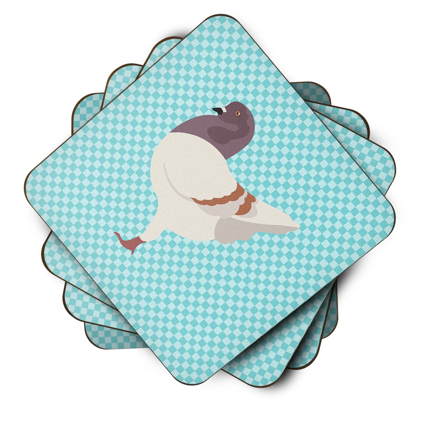 German Modena Pigeon Blue Check Foam Coaster Set of 4 BB8123FC - the-store.com