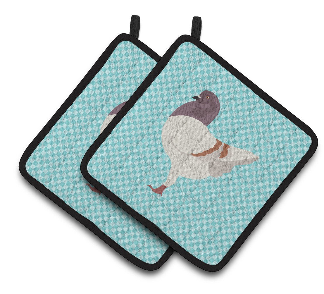 German Modena Pigeon Blue Check Pair of Pot Holders BB8123PTHD by Caroline&#39;s Treasures