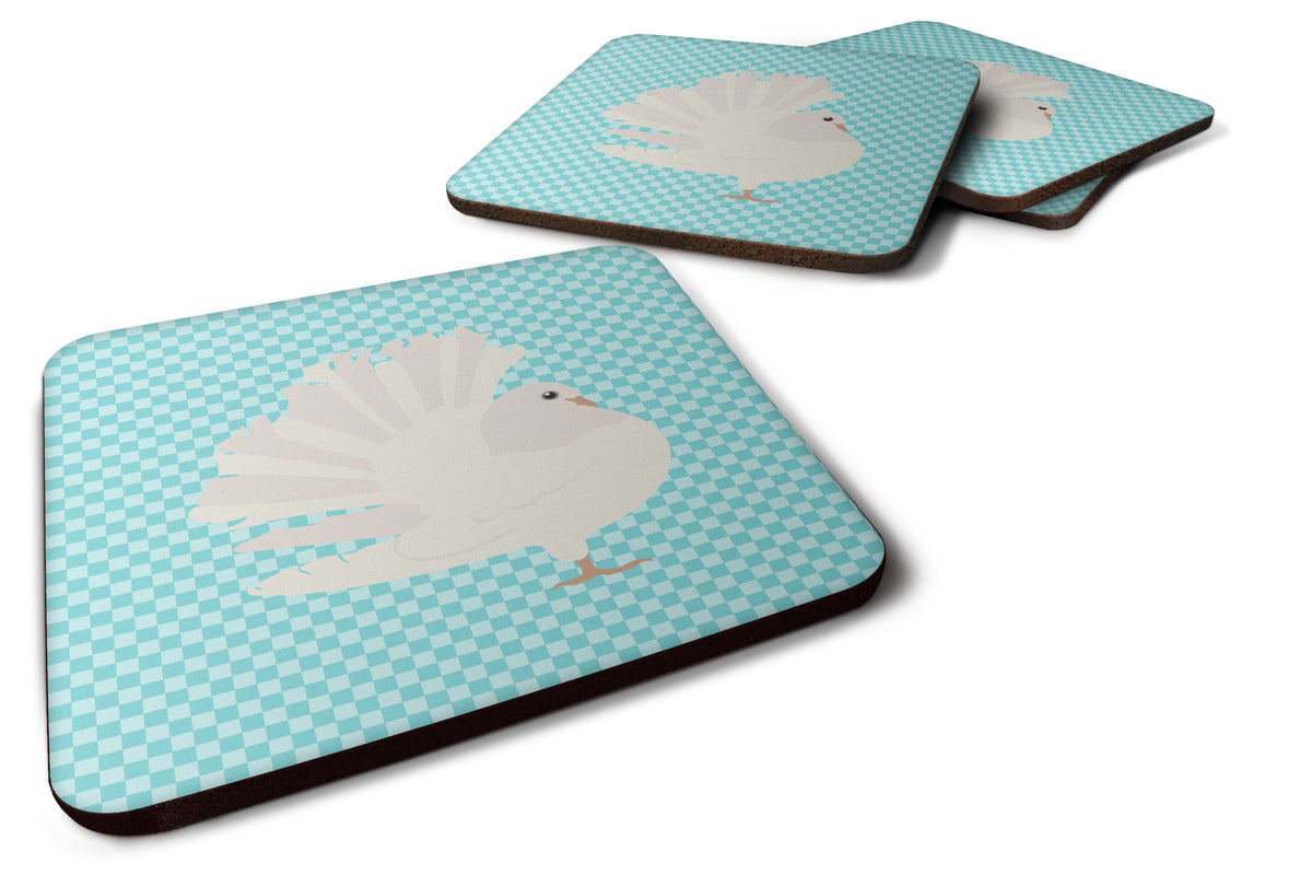 Silver Fantail Pigeon Blue Check Foam Coaster Set of 4 BB8124FC - the-store.com