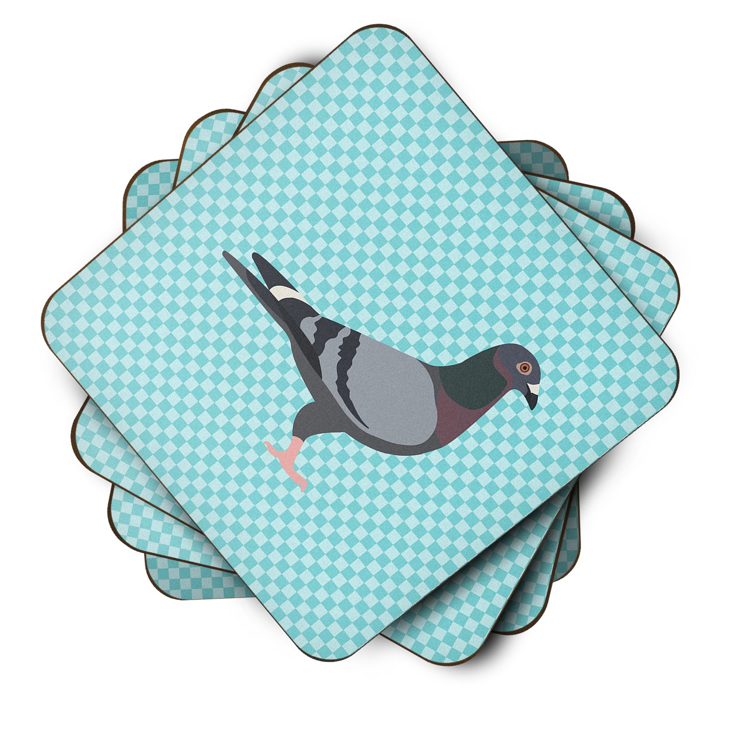 Racing Pigeon Blue Check Foam Coaster Set of 4 BB8125FC - the-store.com