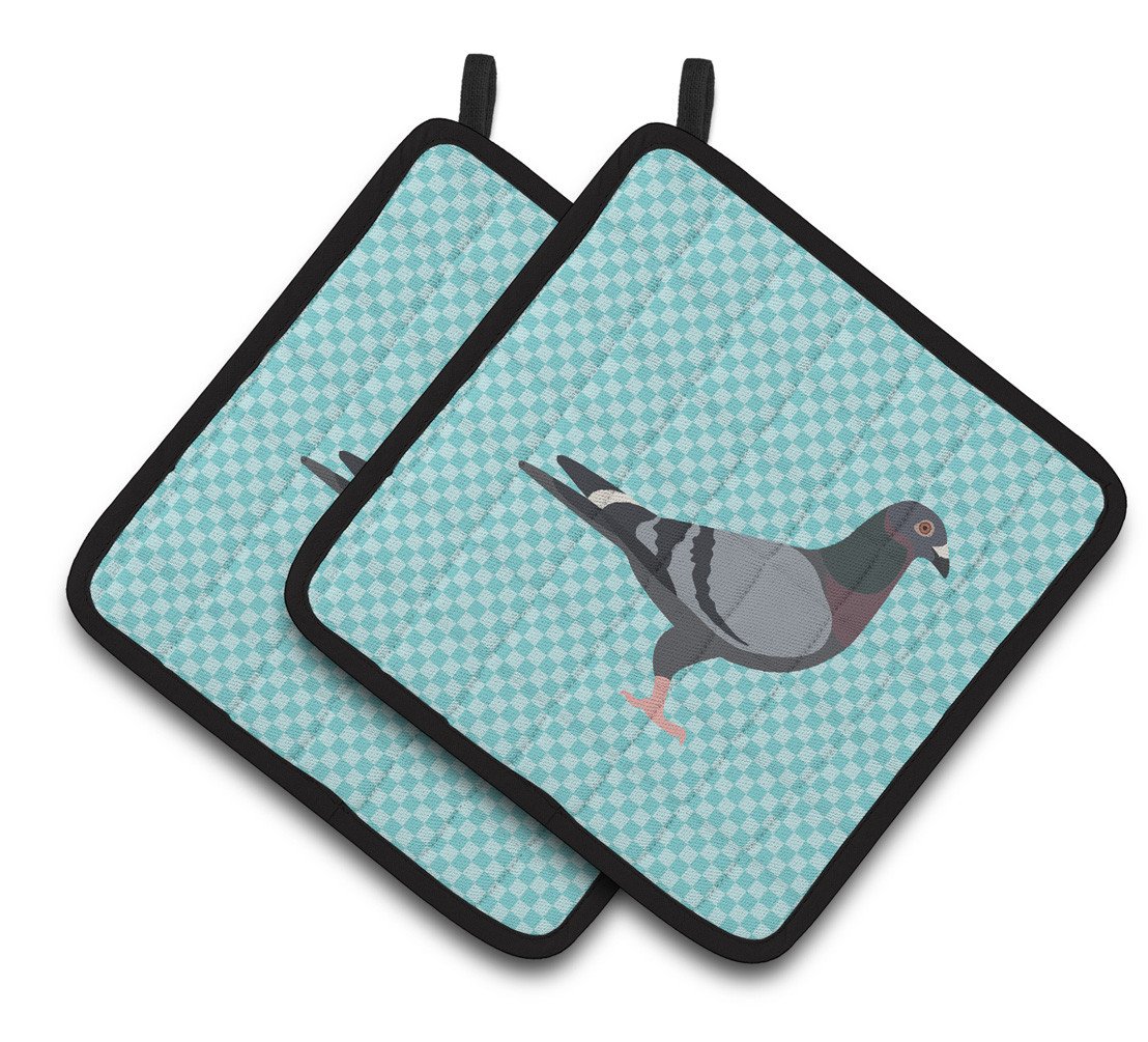 Racing Pigeon Blue Check Pair of Pot Holders BB8125PTHD by Caroline's Treasures