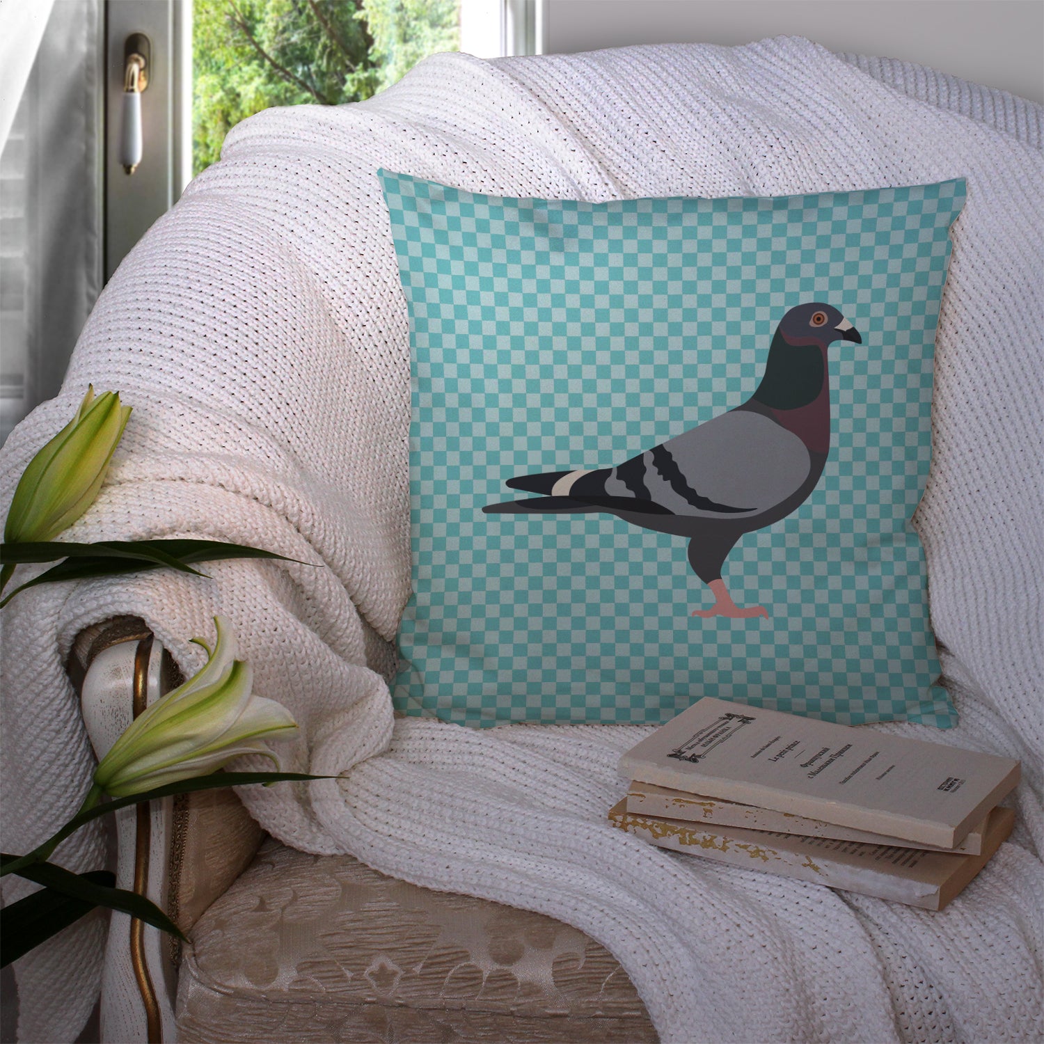 Racing Pigeon Blue Check Fabric Decorative Pillow BB8125PW1414 - the-store.com