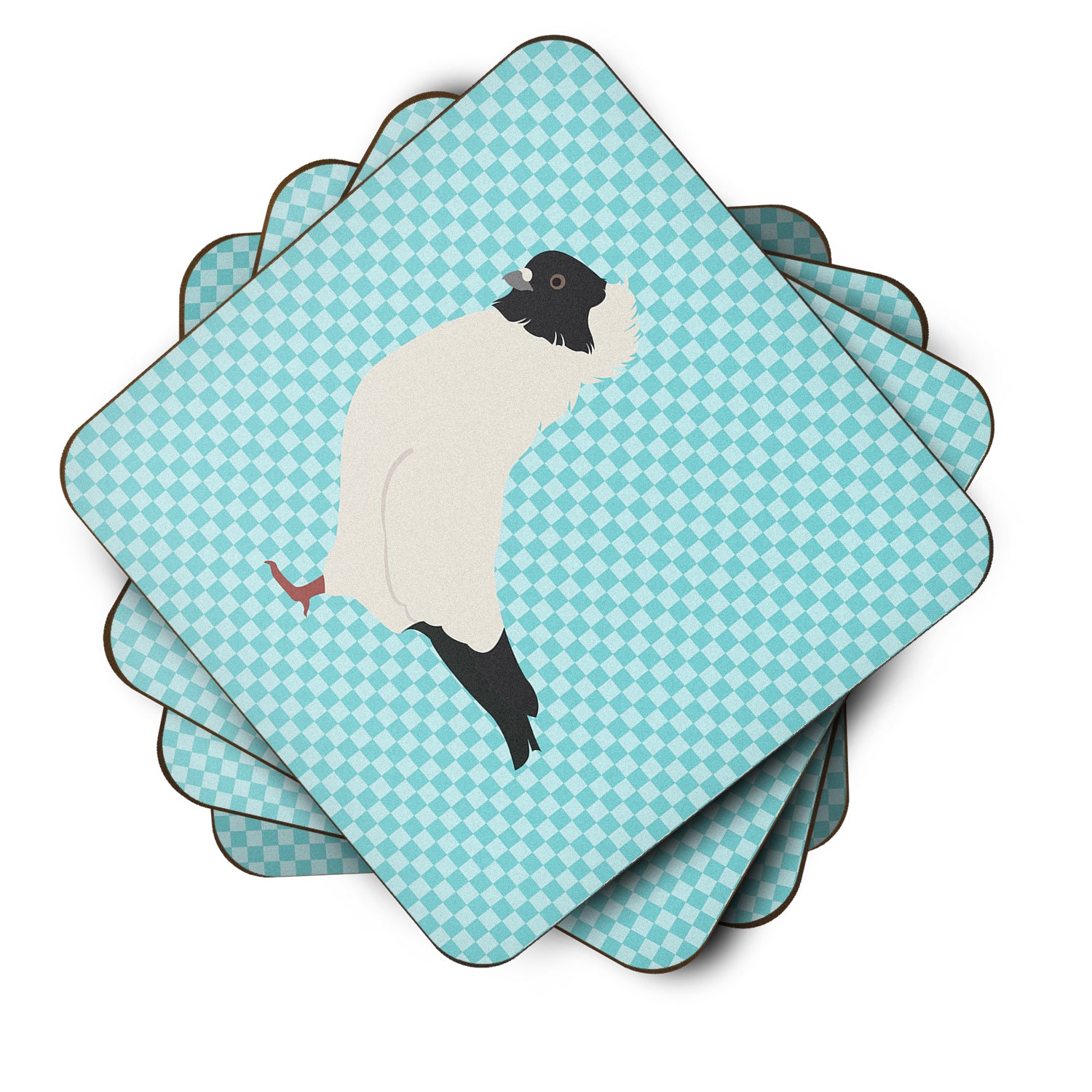 Nun Pigeon Blue Check Foam Coaster Set of 4 BB8126FC - the-store.com