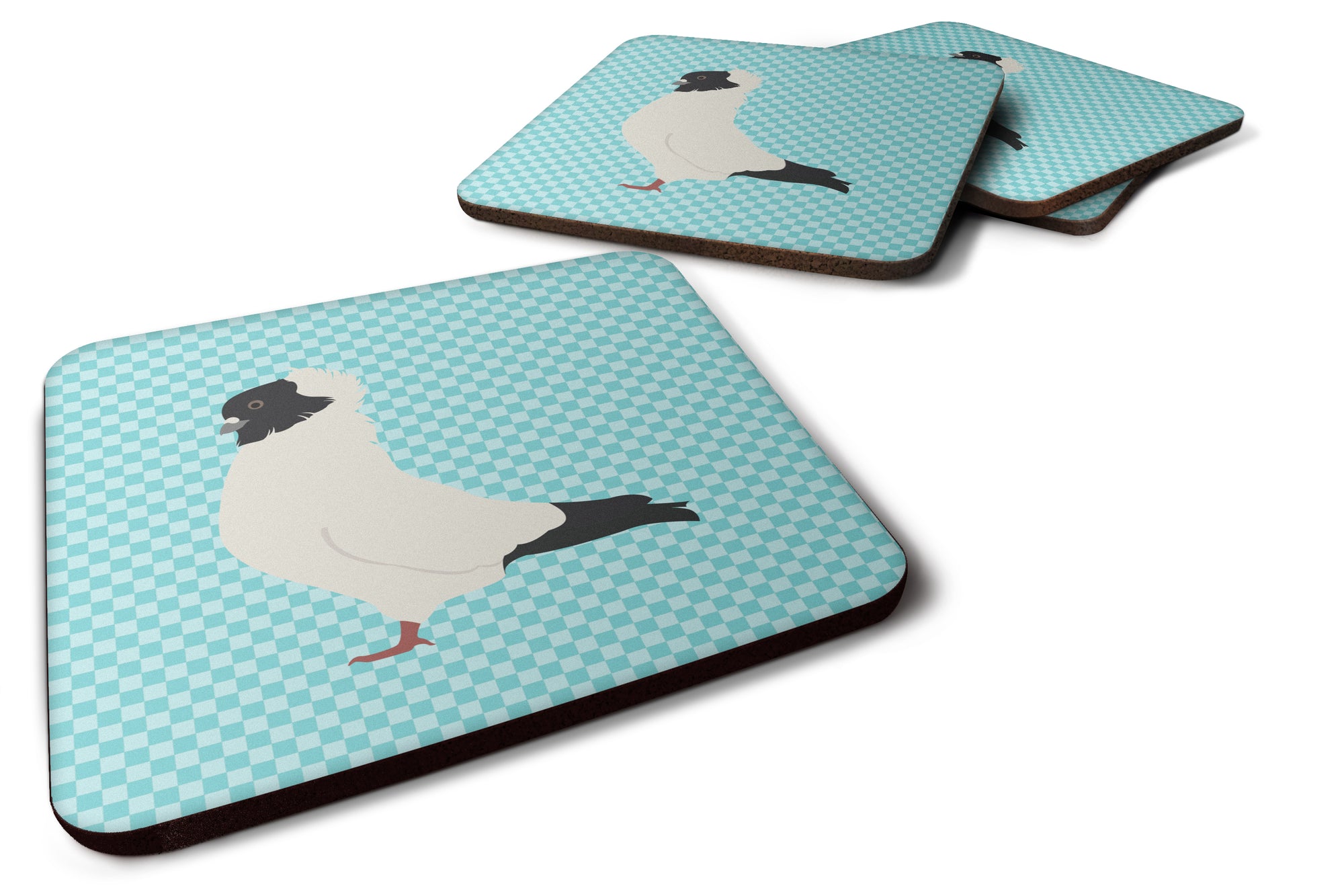 Nun Pigeon Blue Check Foam Coaster Set of 4 BB8126FC - the-store.com