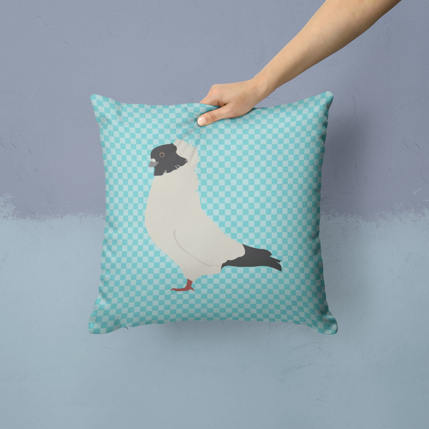 Nun Pigeon Blue Check Fabric Decorative Pillow BB8126PW1414 - the-store.com