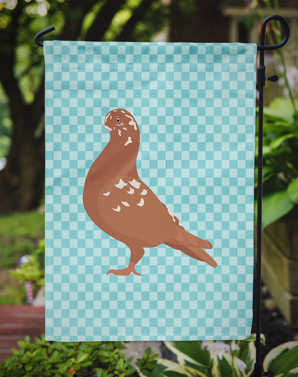 African Owl Pigeon Blue Check Flag Garden Size  the-store.com.